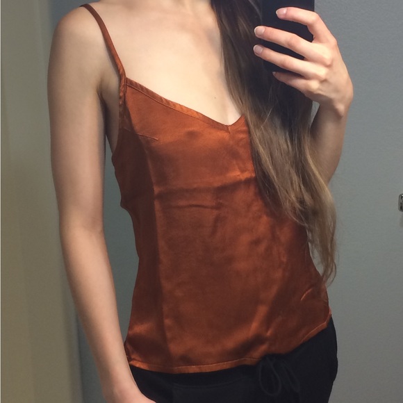 LACAUSA Satiny Slip Cami With Tie Back, Rust XS - Picture 7 of 8